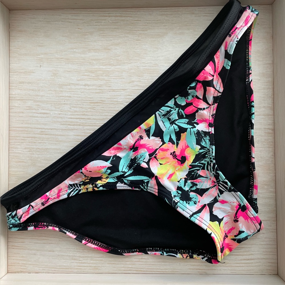 Floral printed bikini briefs with mesh waistband